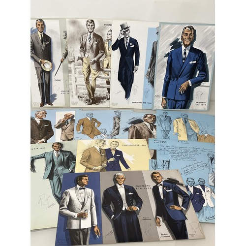 350 - Large folio of colour illusration showing seasonal designs for men’s clothing, 1960’s Vintage Fashio... 