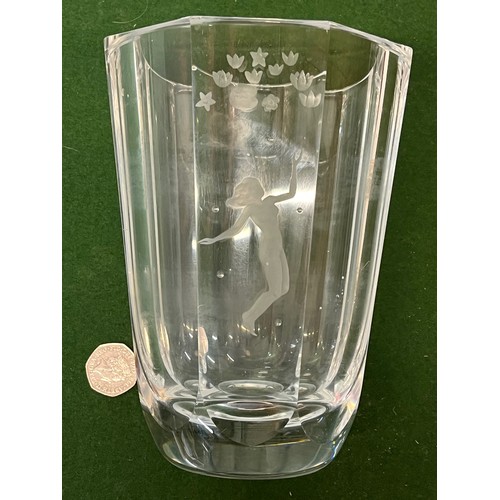 145 - Orrefors Art deco glass vase engraved with a naked figure of a woman giving the impression of floati... 