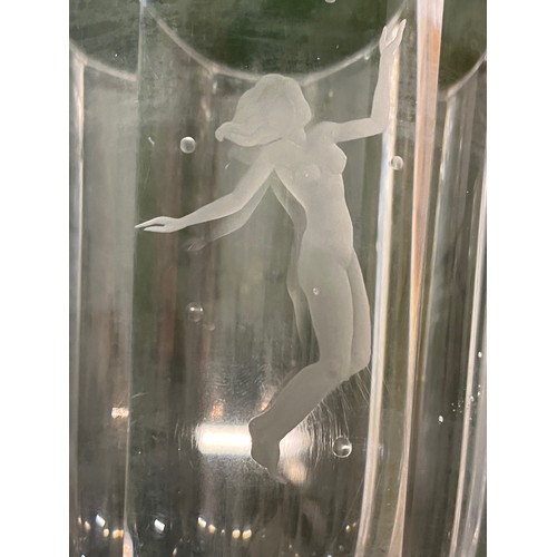 145 - Orrefors Art deco glass vase engraved with a naked figure of a woman giving the impression of floati... 