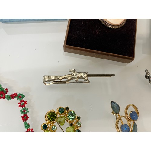 152 - Collection of costume jewellery, Lucite broach, cameos etc.

This lot is available for in-house ship... 