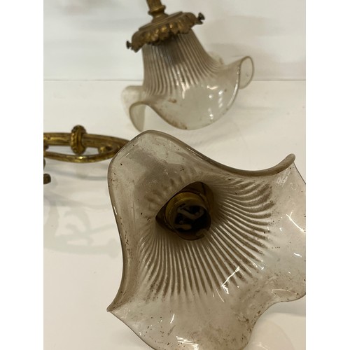 166 - Decorative lighting, a pair of gilded cast brass wall lights, wall to shade length 16 inches overall... 