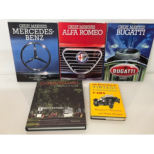 180 - Collection of motoring themed books, marque books Alfa Romeo Mercedes and Bugatti, also a book on th... 