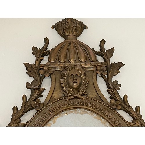 355 - Decorative lighting, large wall sconce cast in brass with decorated ceramic panel to the centre 69 c... 