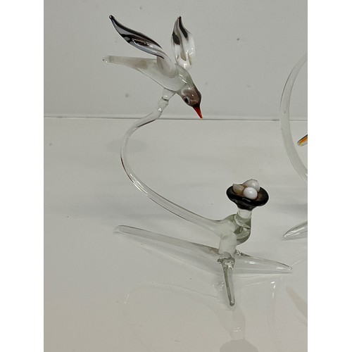 30 - Murano glass mid century coloured glass figurines, a Seagull and nest, a parrot on a swing perch and... 