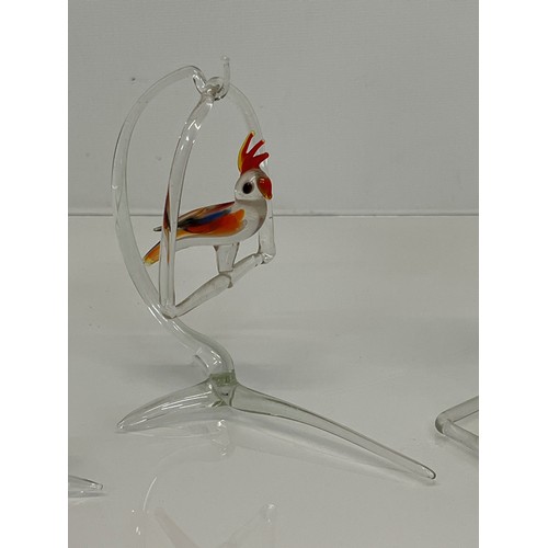 30 - Murano glass mid century coloured glass figurines, a Seagull and nest, a parrot on a swing perch and... 