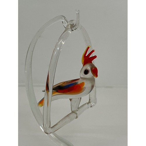 30 - Murano glass mid century coloured glass figurines, a Seagull and nest, a parrot on a swing perch and... 