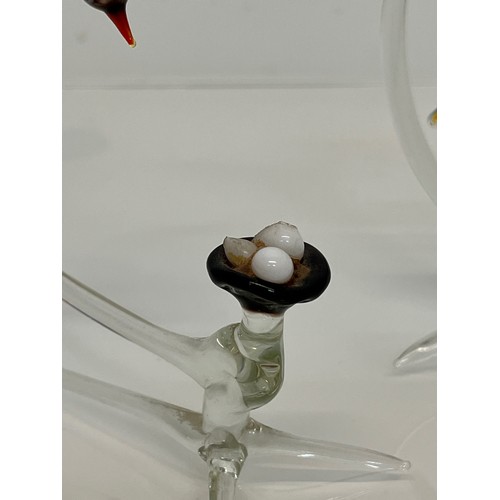 30 - Murano glass mid century coloured glass figurines, a Seagull and nest, a parrot on a swing perch and... 