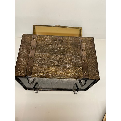 34 - Brass bound painted steel storage chest 39 cm wide and 34 cm high.

This lot is available for in-hou... 