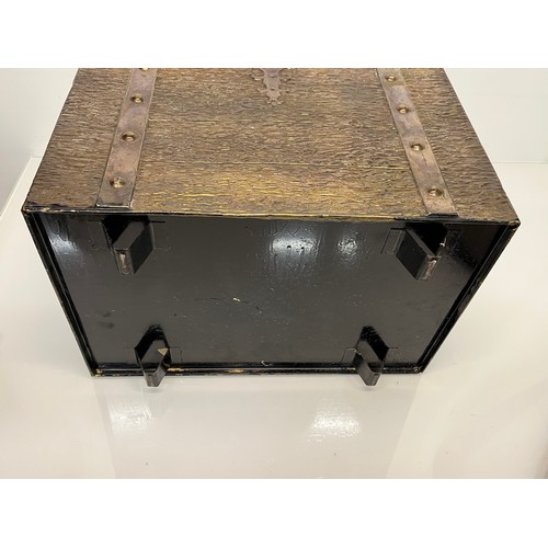 34 - Brass bound painted steel storage chest 39 cm wide and 34 cm high.

This lot is available for in-hou... 