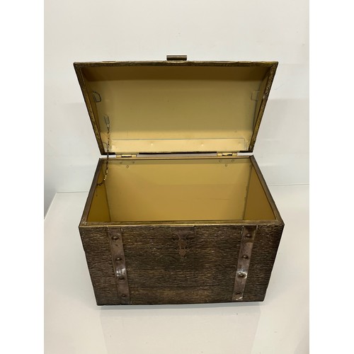 34 - Brass bound painted steel storage chest 39 cm wide and 34 cm high.

This lot is available for in-hou... 