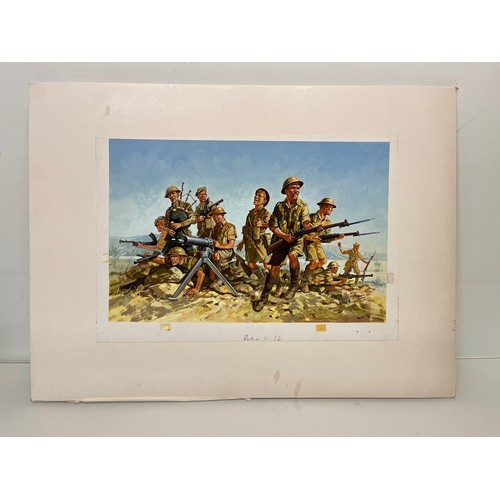 44 - Matchbox model kit original artwork, painting WWII British 8th Army soldiers box cover artwork showi... 