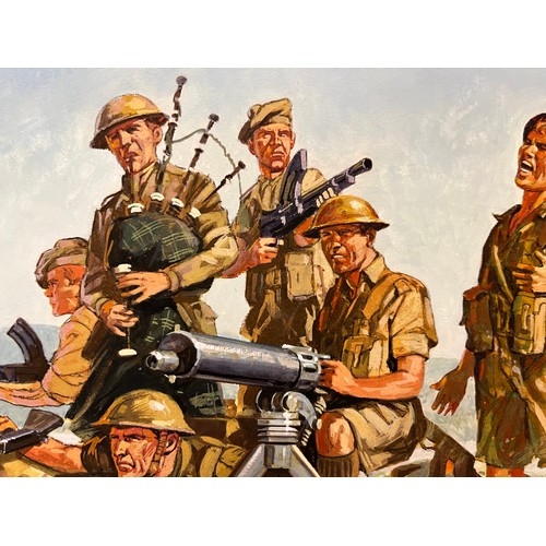 44 - Matchbox model kit original artwork, painting WWII British 8th Army soldiers box cover artwork showi... 