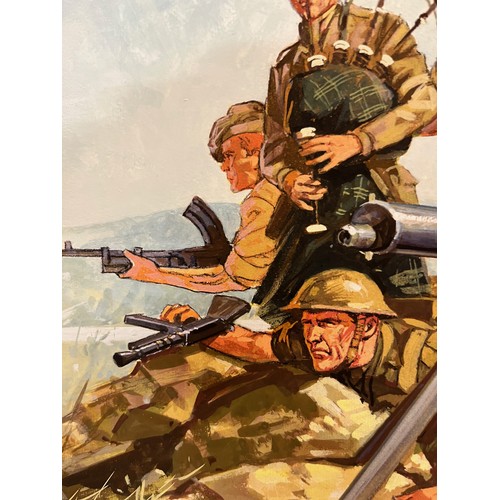 44 - Matchbox model kit original artwork, painting WWII British 8th Army soldiers box cover artwork showi... 