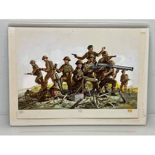 45 - Matchbox model kit original artwork, painting WWII British Infantry soldiers, showing uniforms and w... 