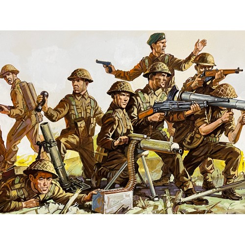 45 - Matchbox model kit original artwork, painting WWII British Infantry soldiers, showing uniforms and w... 