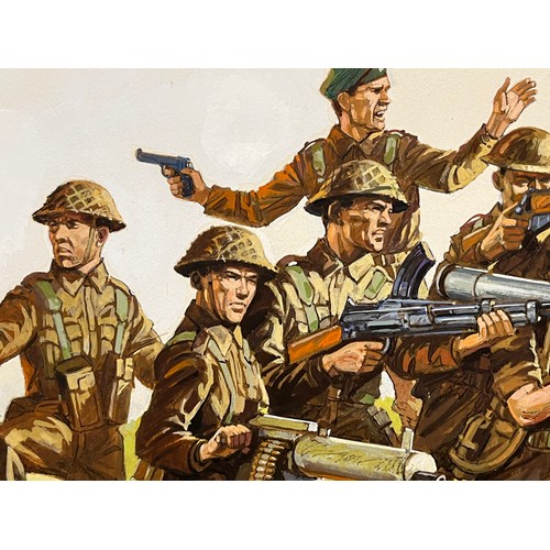 45 - Matchbox model kit original artwork, painting WWII British Infantry soldiers, showing uniforms and w... 