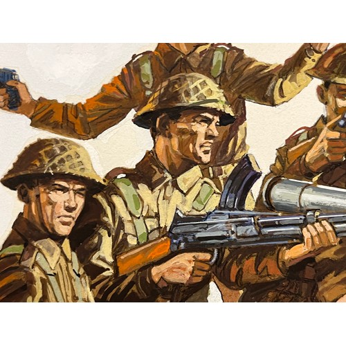 45 - Matchbox model kit original artwork, painting WWII British Infantry soldiers, showing uniforms and w... 