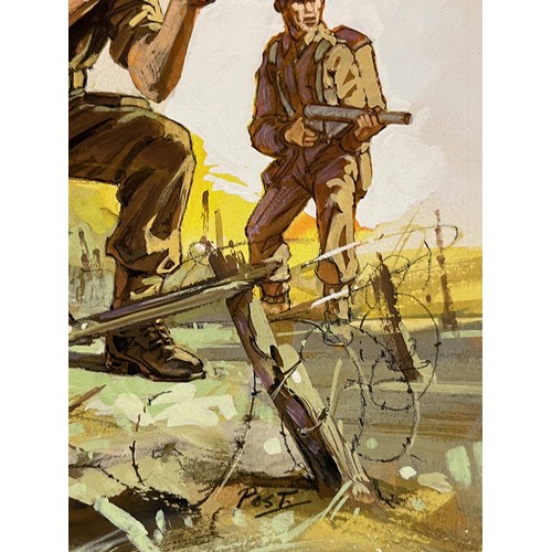 45 - Matchbox model kit original artwork, painting WWII British Infantry soldiers, showing uniforms and w... 