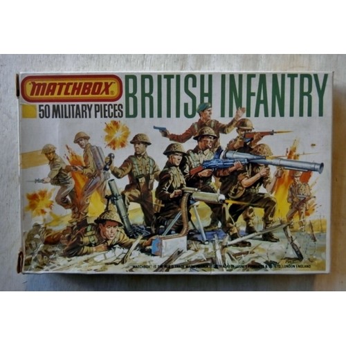 45 - Matchbox model kit original artwork, painting WWII British Infantry soldiers, showing uniforms and w... 