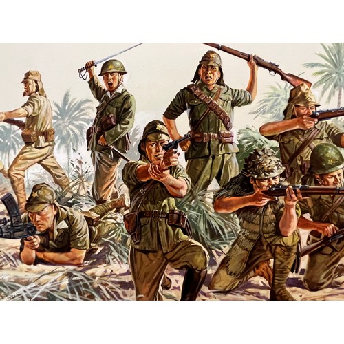 46 - Matchbox model kit original artwork, painting WWII Japanese Infantry soldiers box cover artwork show... 