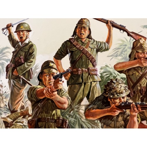 46 - Matchbox model kit original artwork, painting WWII Japanese Infantry soldiers box cover artwork show... 