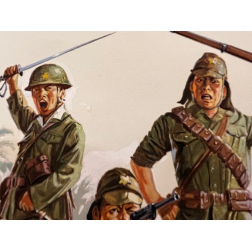 46 - Matchbox model kit original artwork, painting WWII Japanese Infantry soldiers box cover artwork show... 