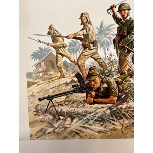 46 - Matchbox model kit original artwork, painting WWII Japanese Infantry soldiers box cover artwork show... 