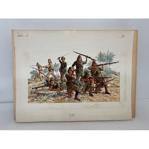 46 - Matchbox model kit original artwork, painting WWII Japanese Infantry soldiers box cover artwork show... 