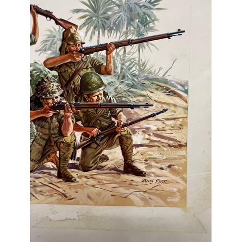 46 - Matchbox model kit original artwork, painting WWII Japanese Infantry soldiers box cover artwork show... 