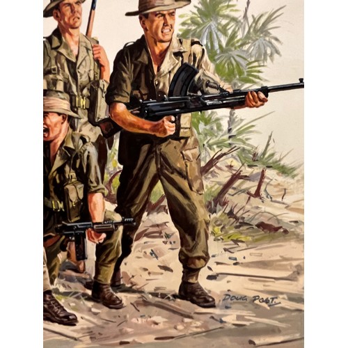 47 - Matchbox model kit original artwork, painting WWII Anzac Infantry soldiers box cover artwork showing... 