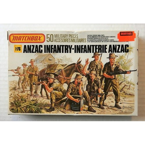 47 - Matchbox model kit original artwork, painting WWII Anzac Infantry soldiers box cover artwork showing... 