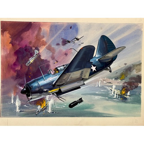 48 - Airfix and Matchbox model kit entusiasts, original artwork, American USN aircraft, a painting of a W... 