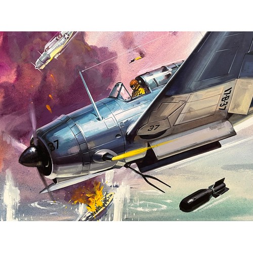 48 - Airfix and Matchbox model kit entusiasts, original artwork, American USN aircraft, a painting of a W... 