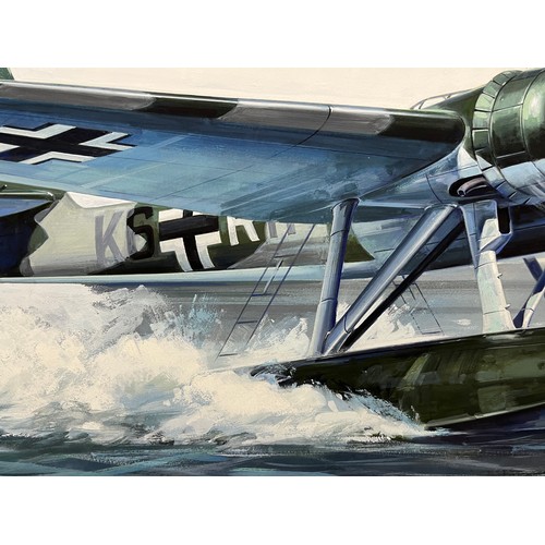 49 - Matchbox model kit original artwork, German Navy aircraft, a painting of a WWII Heinkel 115, box cov... 