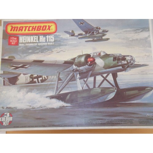 49 - Matchbox model kit original artwork, German Navy aircraft, a painting of a WWII Heinkel 115, box cov... 