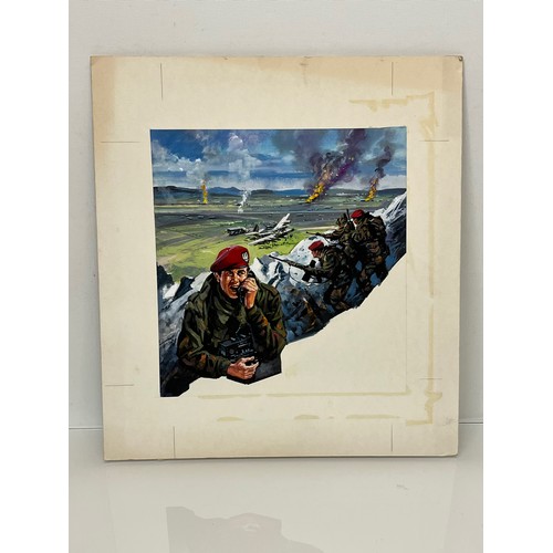 52 - Military painting, original book cover artwork Falklands War SAS Parachute Regt stories, from the Ad... 