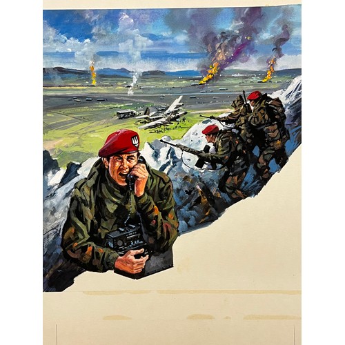 52 - Military painting, original book cover artwork Falklands War SAS Parachute Regt stories, from the Ad... 