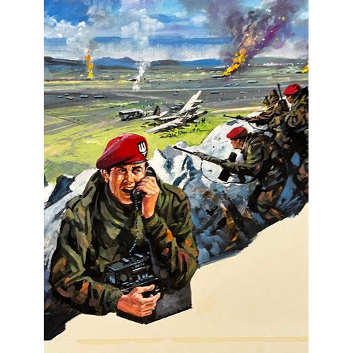 52 - Military painting, original book cover artwork Falklands War SAS Parachute Regt stories, from the Ad... 