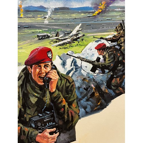 52 - Military painting, original book cover artwork Falklands War SAS Parachute Regt stories, from the Ad... 