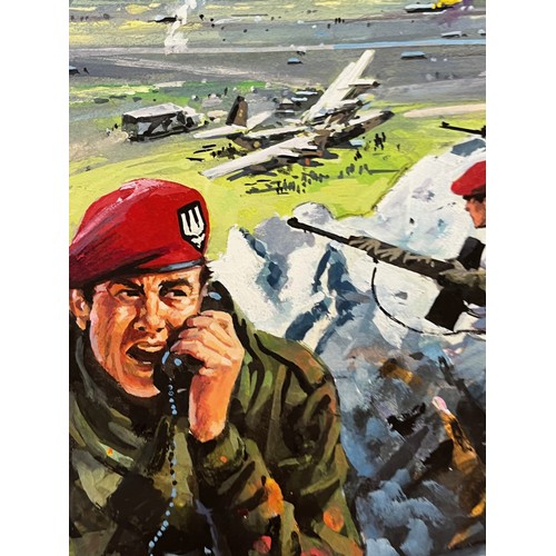 52 - Military painting, original book cover artwork Falklands War SAS Parachute Regt stories, from the Ad... 