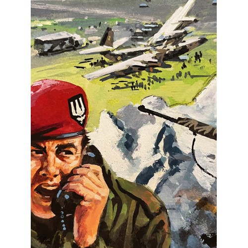 52 - Military painting, original book cover artwork Falklands War SAS Parachute Regt stories, from the Ad... 