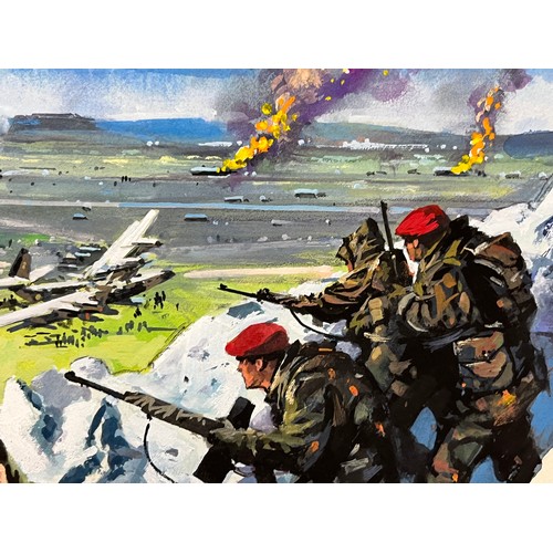 52 - Military painting, original book cover artwork Falklands War SAS Parachute Regt stories, from the Ad... 