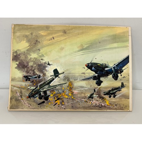 54 - Original book cover design for Once More the Hawks, a scene showing Stuka dive bombers supporting Ge... 