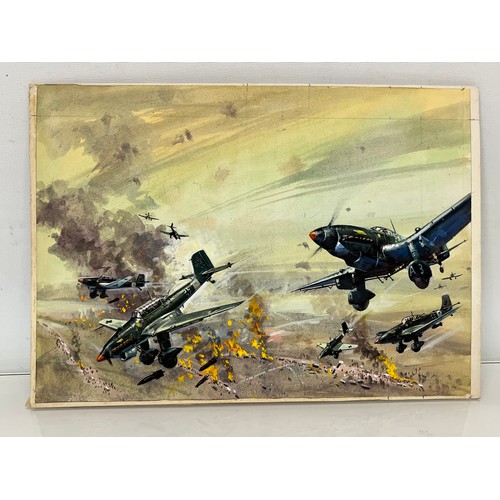 54 - Original book cover design for Once More the Hawks, a scene showing Stuka dive bombers supporting Ge... 