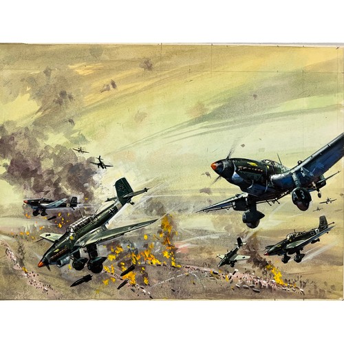 54 - Original book cover design for Once More the Hawks, a scene showing Stuka dive bombers supporting Ge... 