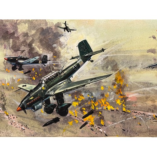 54 - Original book cover design for Once More the Hawks, a scene showing Stuka dive bombers supporting Ge... 