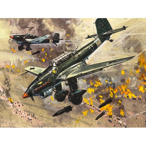 54 - Original book cover design for Once More the Hawks, a scene showing Stuka dive bombers supporting Ge... 