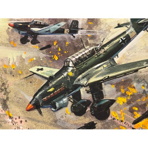 54 - Original book cover design for Once More the Hawks, a scene showing Stuka dive bombers supporting Ge... 