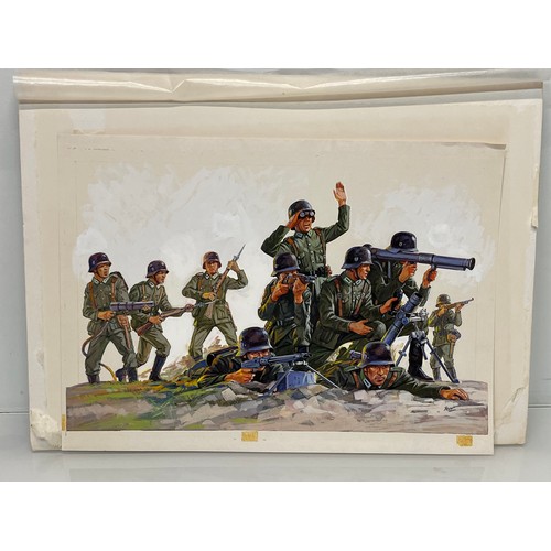 55 - Matchbox model kit original artwork, painting WWII German Infantry soldiers box cover artwork showin... 