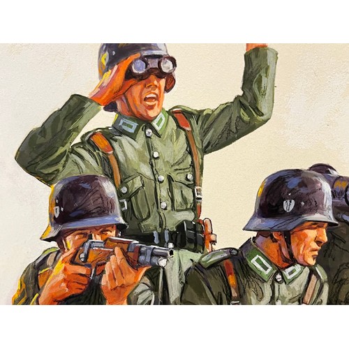 55 - Matchbox model kit original artwork, painting WWII German Infantry soldiers box cover artwork showin... 